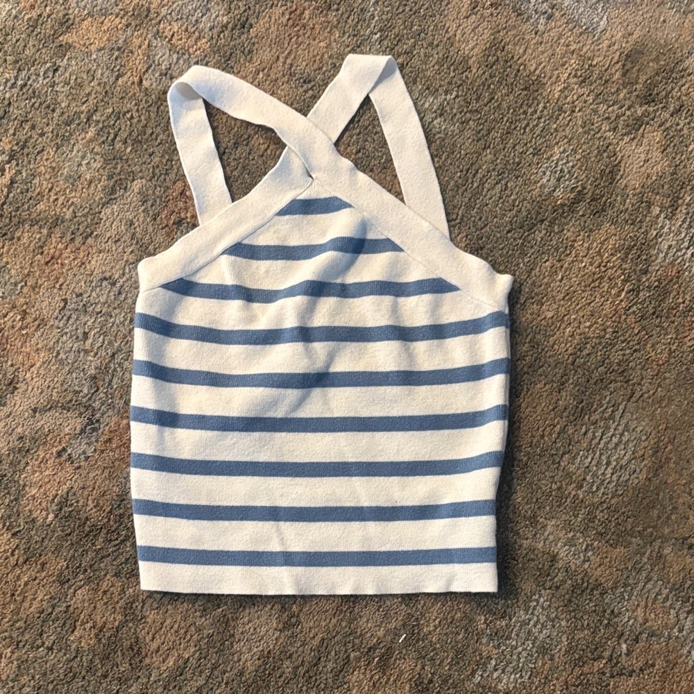 SHEIN Blue and White Striped Tank Top